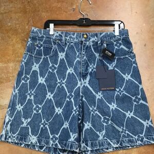 Louis Vuitton Blue Jean Shorts with Geometric Pattern